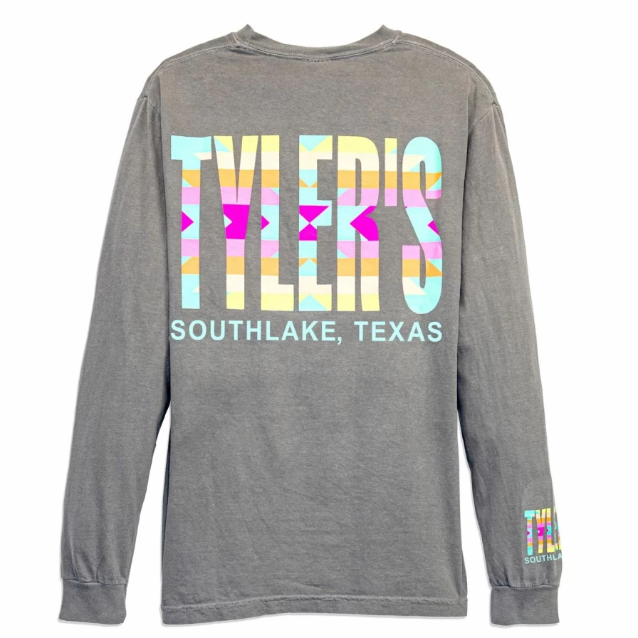 Men's Long Sleeve Aztec Print Pocket T-Shirt - Grey Pastel Tribal Design Comfort Colors Pullover