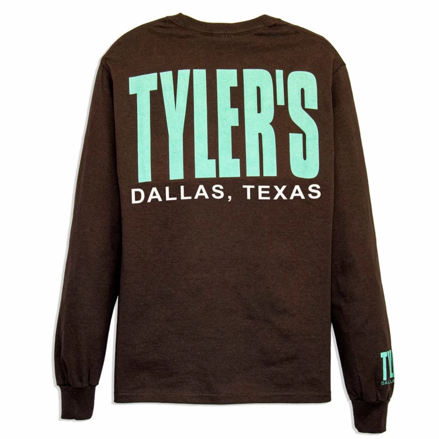 Men's Long Sleeve Graphic Tee - Dark Chocolate & Bright Mint Color Block Design - Dallas Inspired Casual Shirt