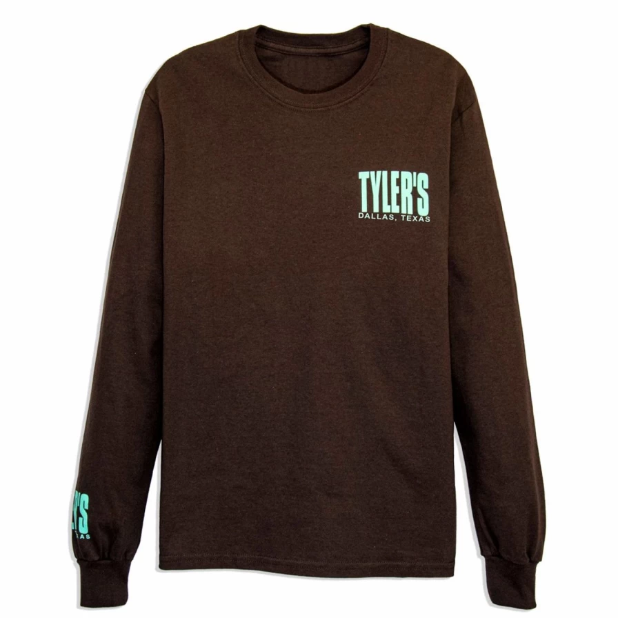 Men's Long Sleeve Graphic Tee - Dark Chocolate & Bright Mint Color Block Design - Dallas Inspired Casual Shirt
