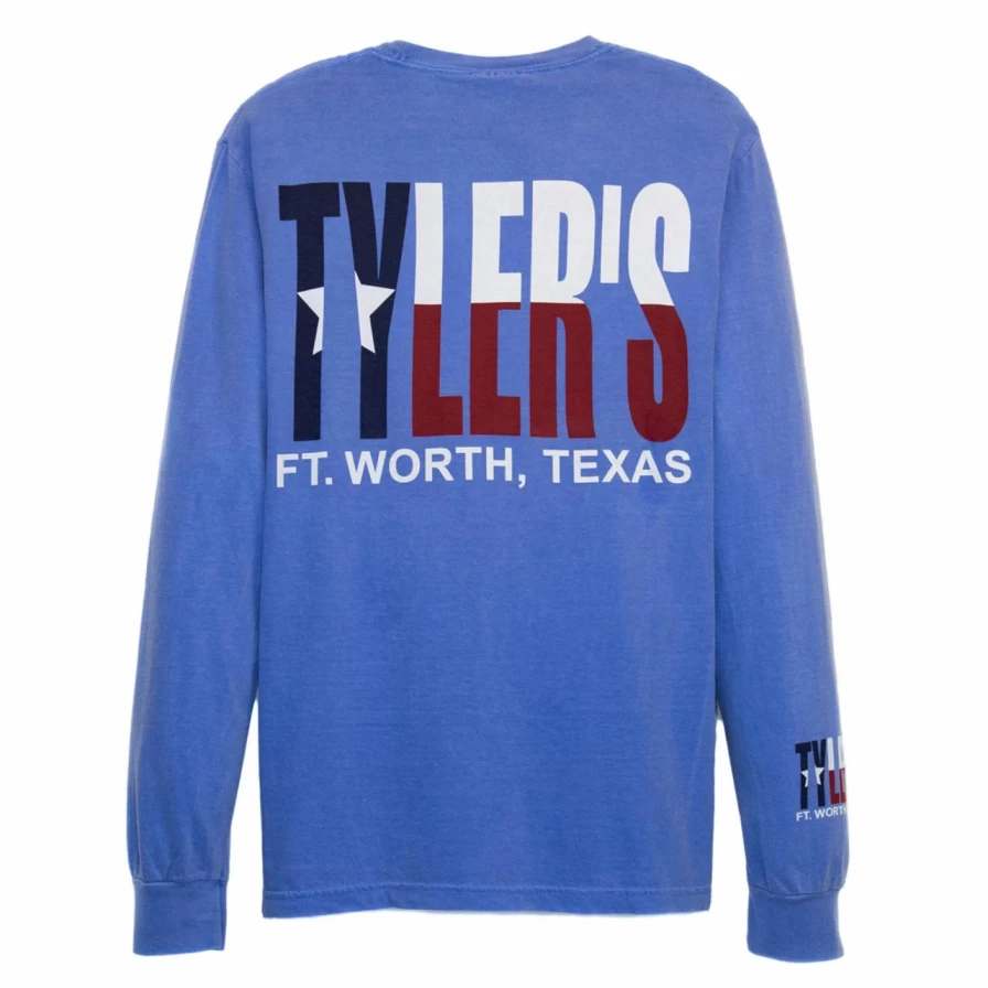 "Men's Long Sleeve Comfort Color Pocket T-Shirt with Texas Flag Print - Fort Worth Style"