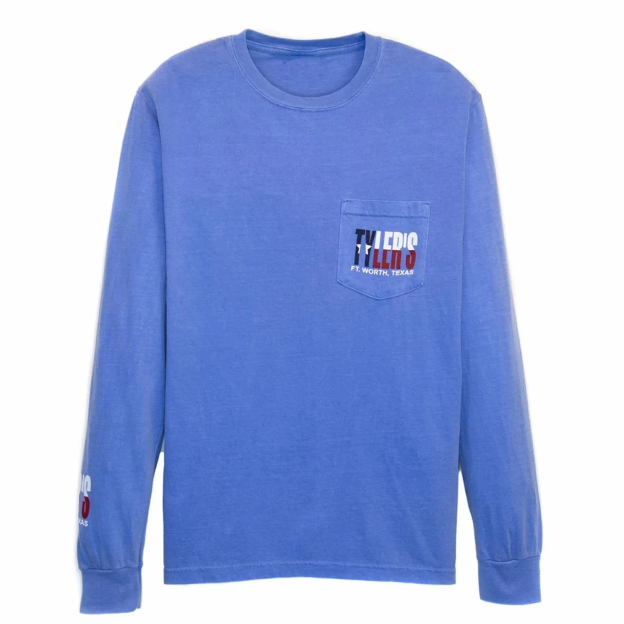 "Men's Long Sleeve Comfort Color Pocket T-Shirt with Texas Flag Print - Fort Worth Style"