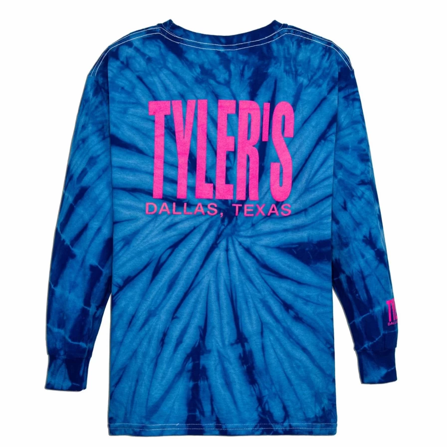 Kids' Long Sleeve Tie-Dye T-Shirt in Blue and Heliconia Colors