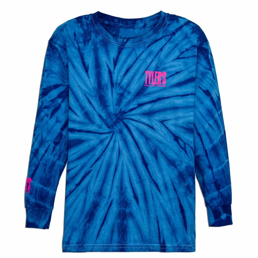 Kids' Long Sleeve Tie-Dye T-Shirt in Blue and Heliconia Colors