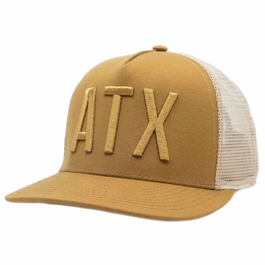 ATX Canvas Trucker Hat in Acorn/Khaki - Vintage Style Mesh Back Cap