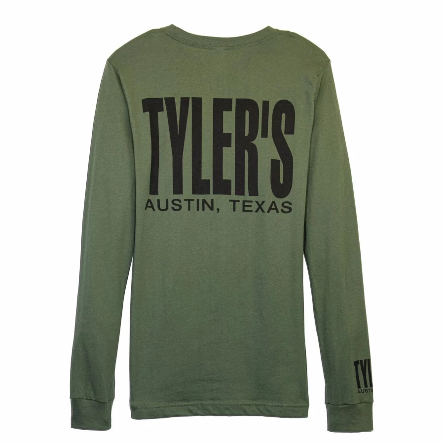 "Military Green and Black Long Sleeve Track Tee by Tyler's - Austin Style Casual Wear"