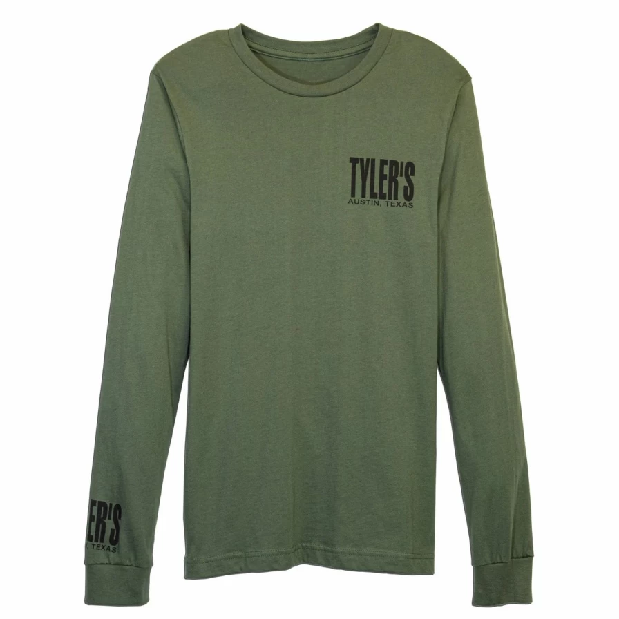 "Military Green and Black Long Sleeve Track Tee by Tyler's - Austin Style Casual Wear"