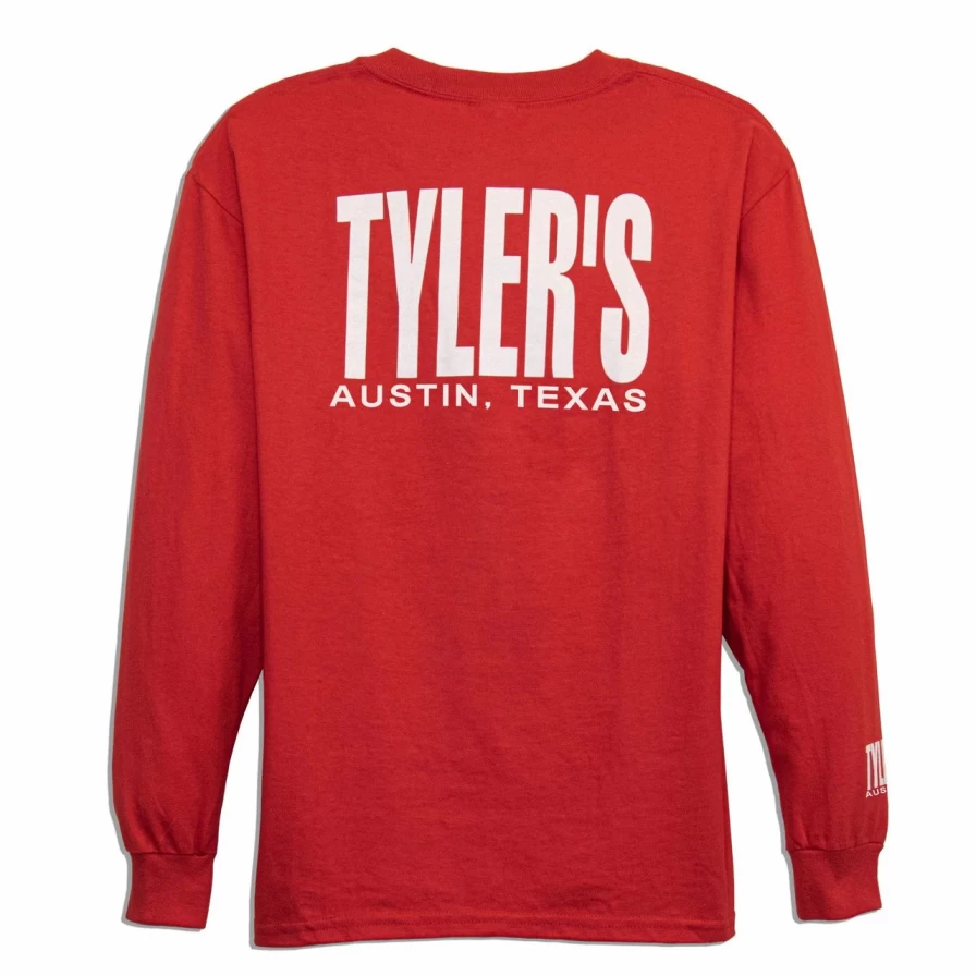 Kids' Red and White Long Sleeve T-Shirt with Austin Print - Comfortable Casual Tee for Children
