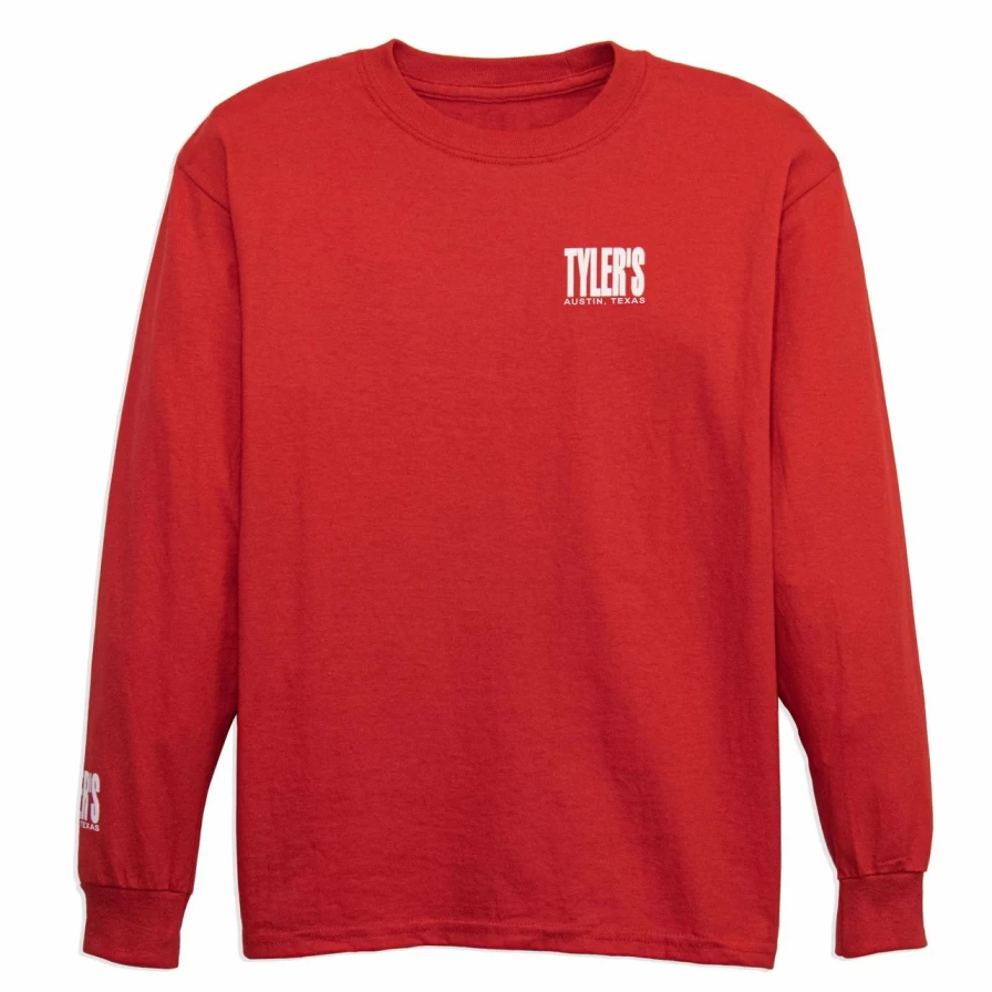 Kids' Red and White Long Sleeve T-Shirt with Austin Print - Comfortable Casual Tee for Children