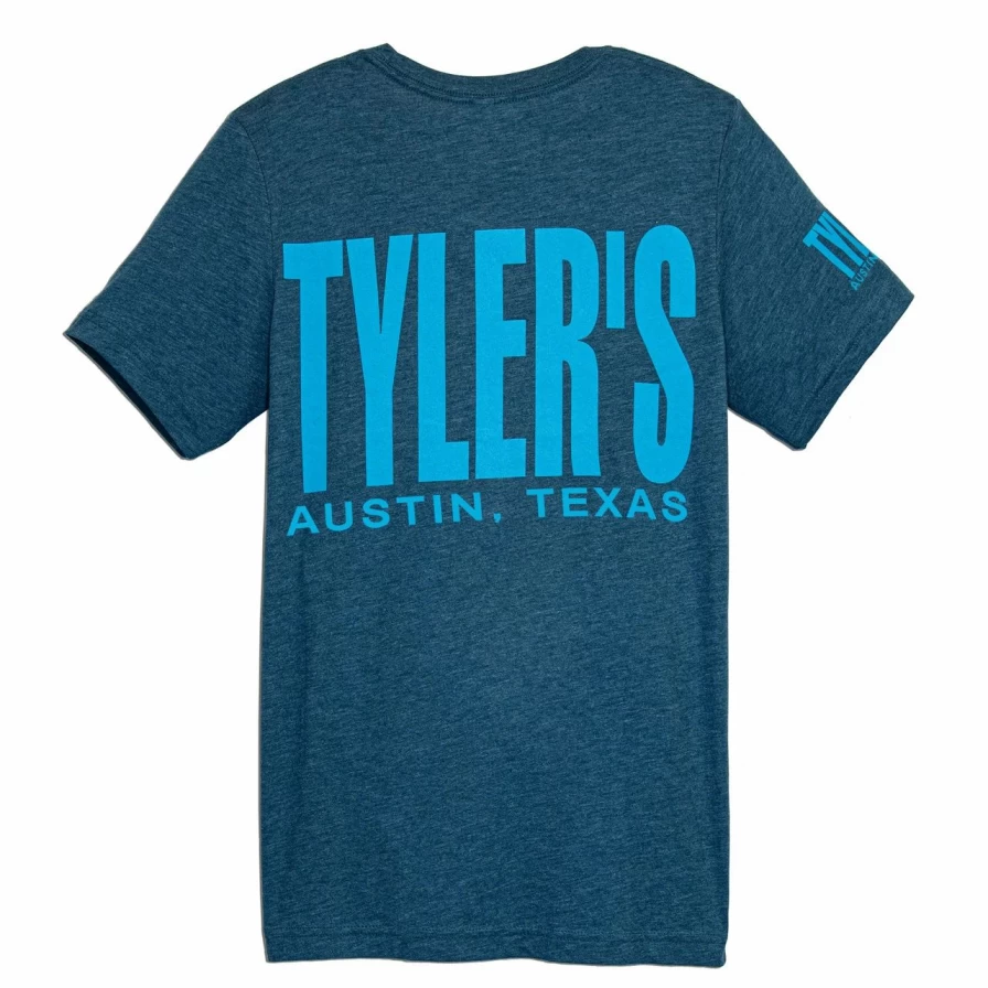 "Men's Steel Blue & Turquoise Graphic Track Tee by Tyler's - Austin Vintage Style T-Shirt"