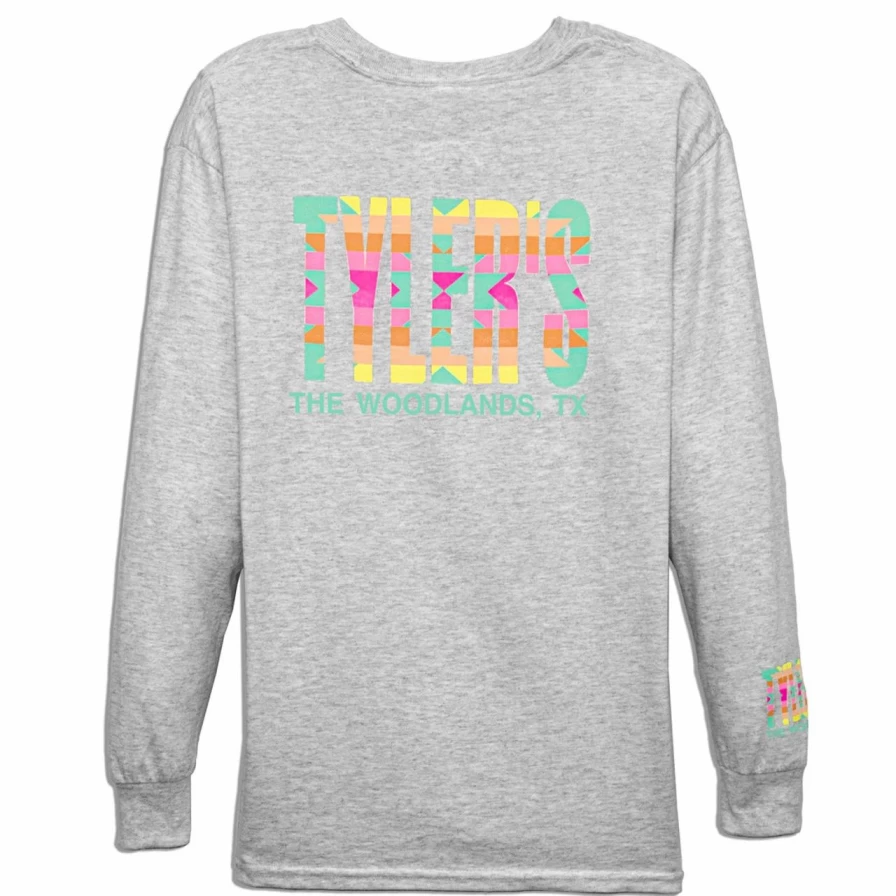 Boys' Long Sleeve Aztec Print T-Shirt - Grey Tribal Graphic Tee for Kids