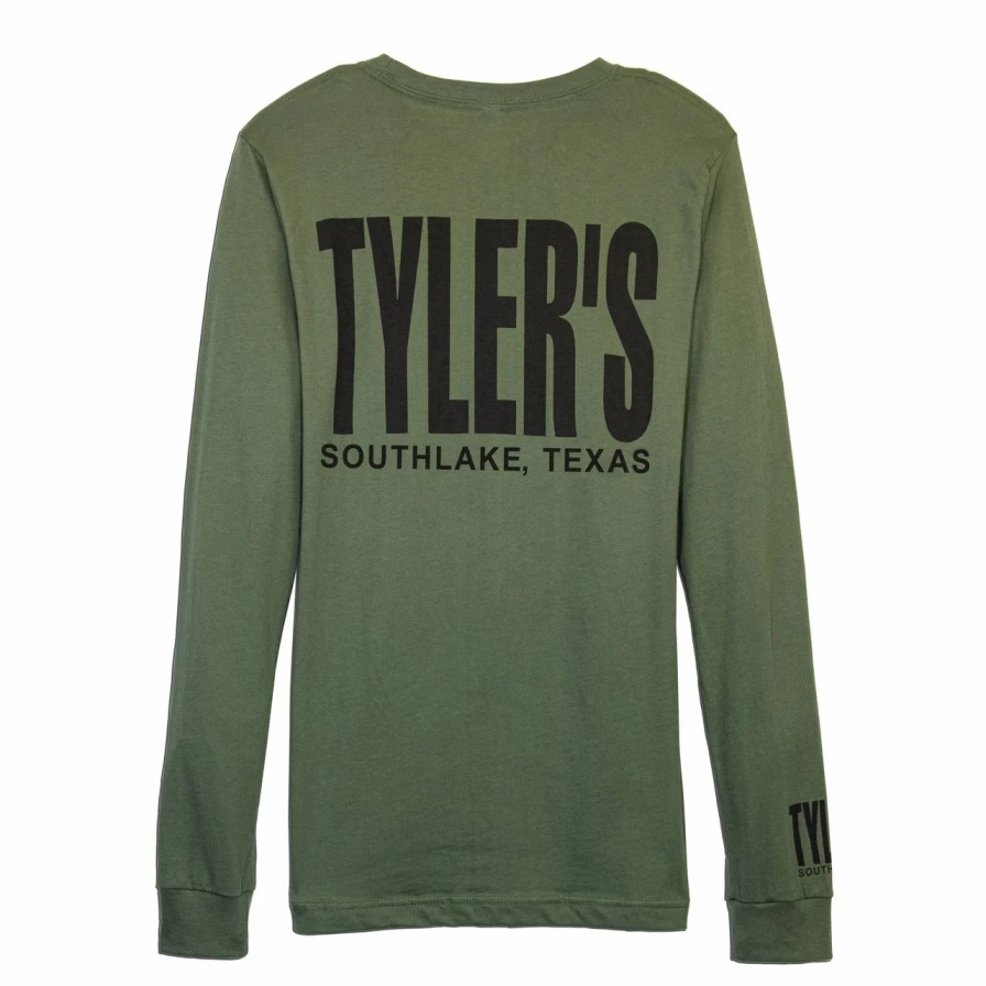 "Military Green Long Sleeve Crewneck Track Tee - Southlake Style Casual Top"