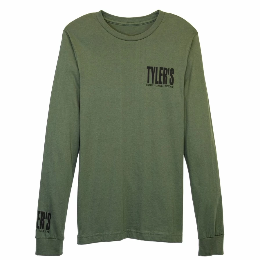 "Military Green Long Sleeve Crewneck Track Tee - Southlake Style Casual Top"