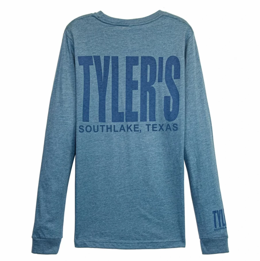 "Heather Slate & Storm Blue Long Sleeve Crewneck Track Tee by Tyler's - Southlake Style"