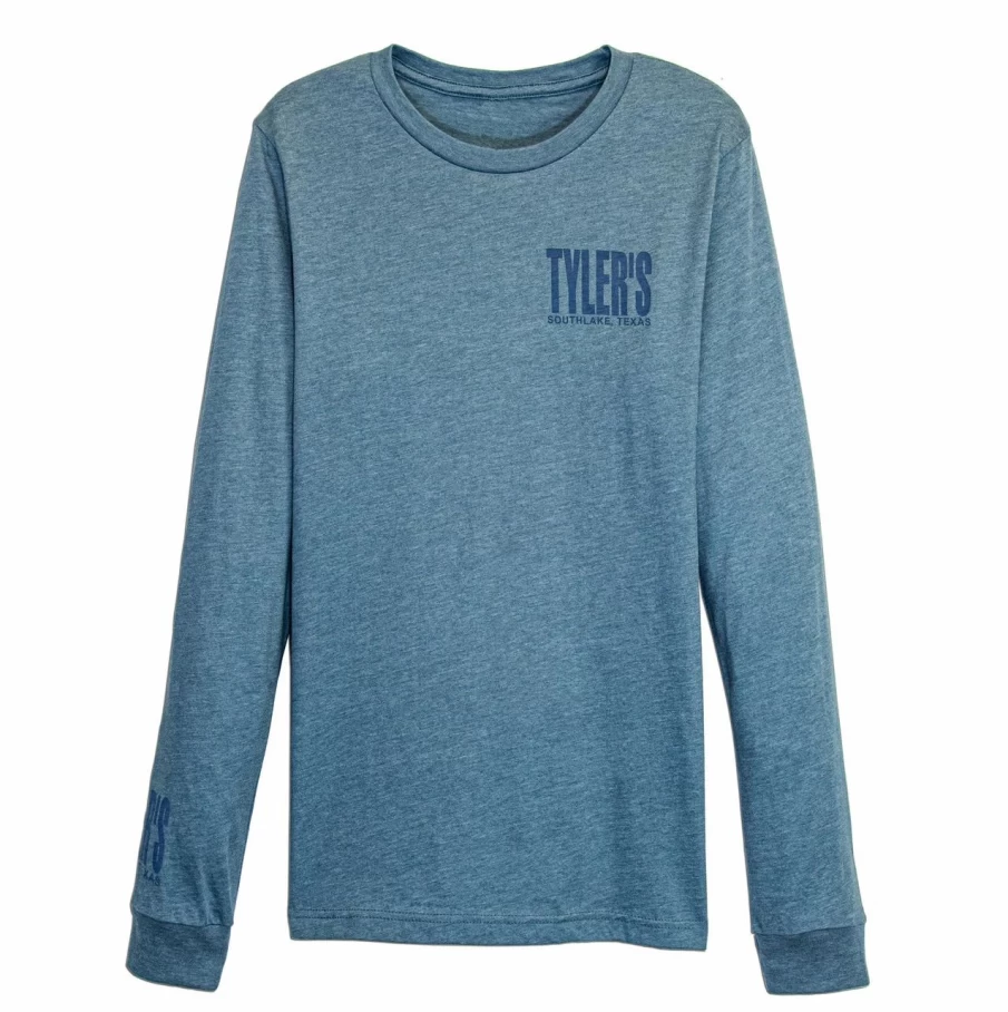 "Heather Slate & Storm Blue Long Sleeve Crewneck Track Tee by Tyler's - Southlake Style"