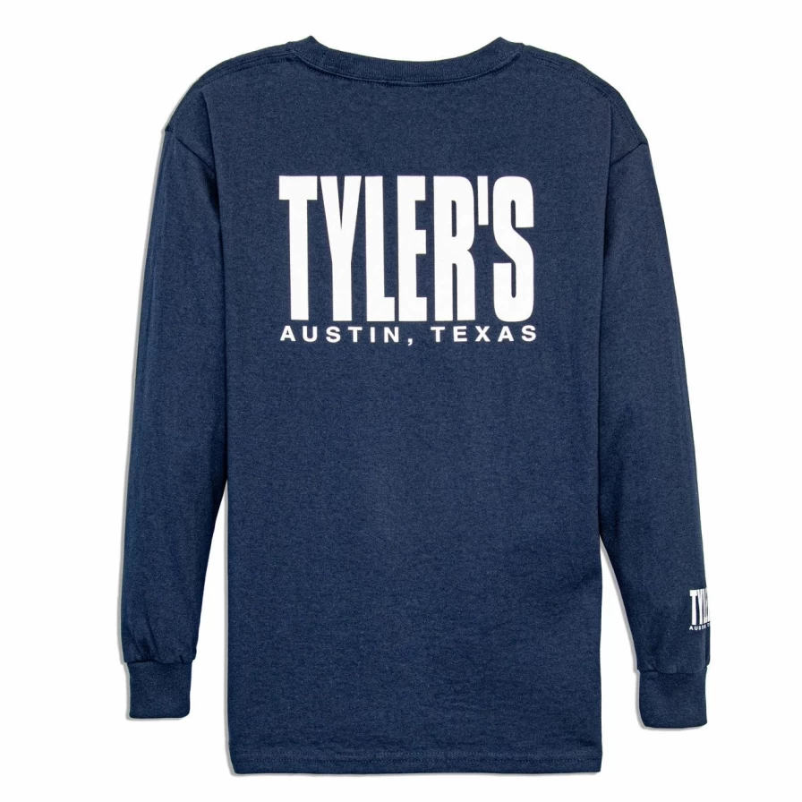 Kids' Navy and White Long Sleeve T-Shirt with Austin Design - Comfortable Casual Tee for Boys and Girls
