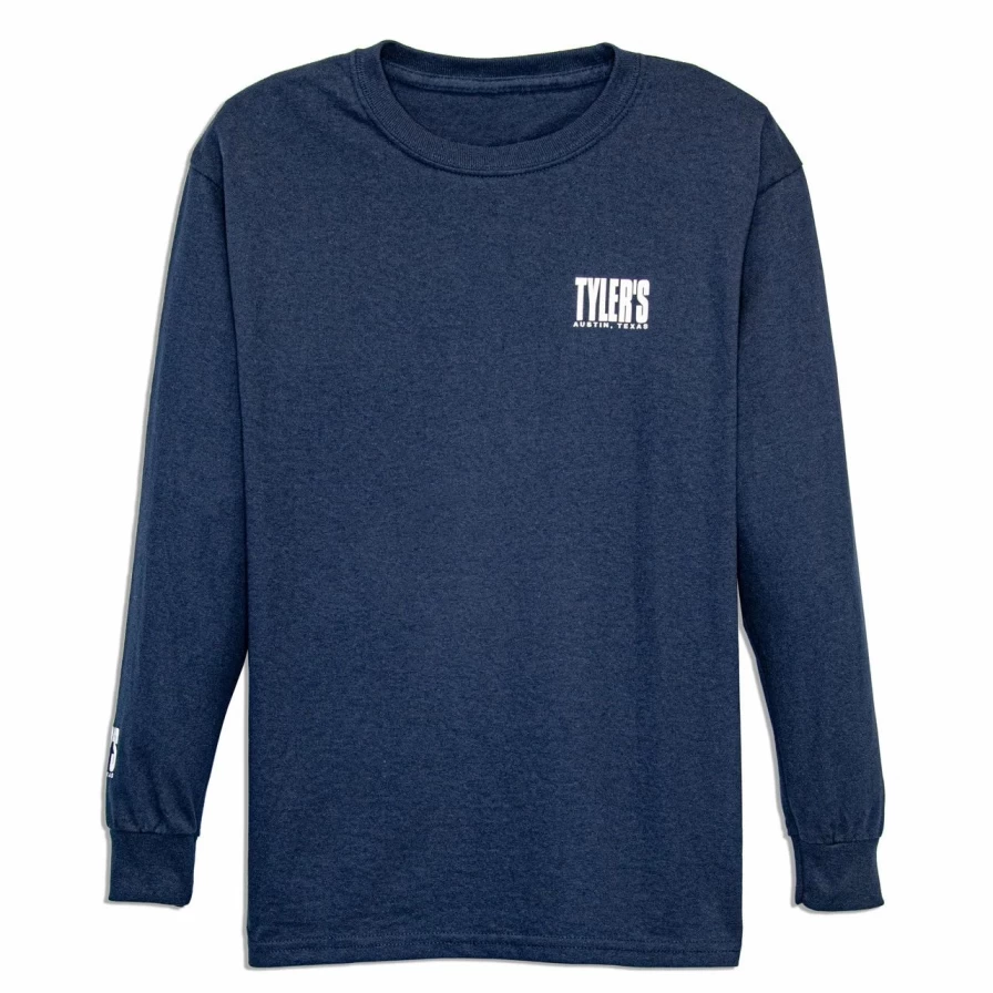 Kids' Navy and White Long Sleeve T-Shirt with Austin Design - Comfortable Casual Tee for Boys and Girls