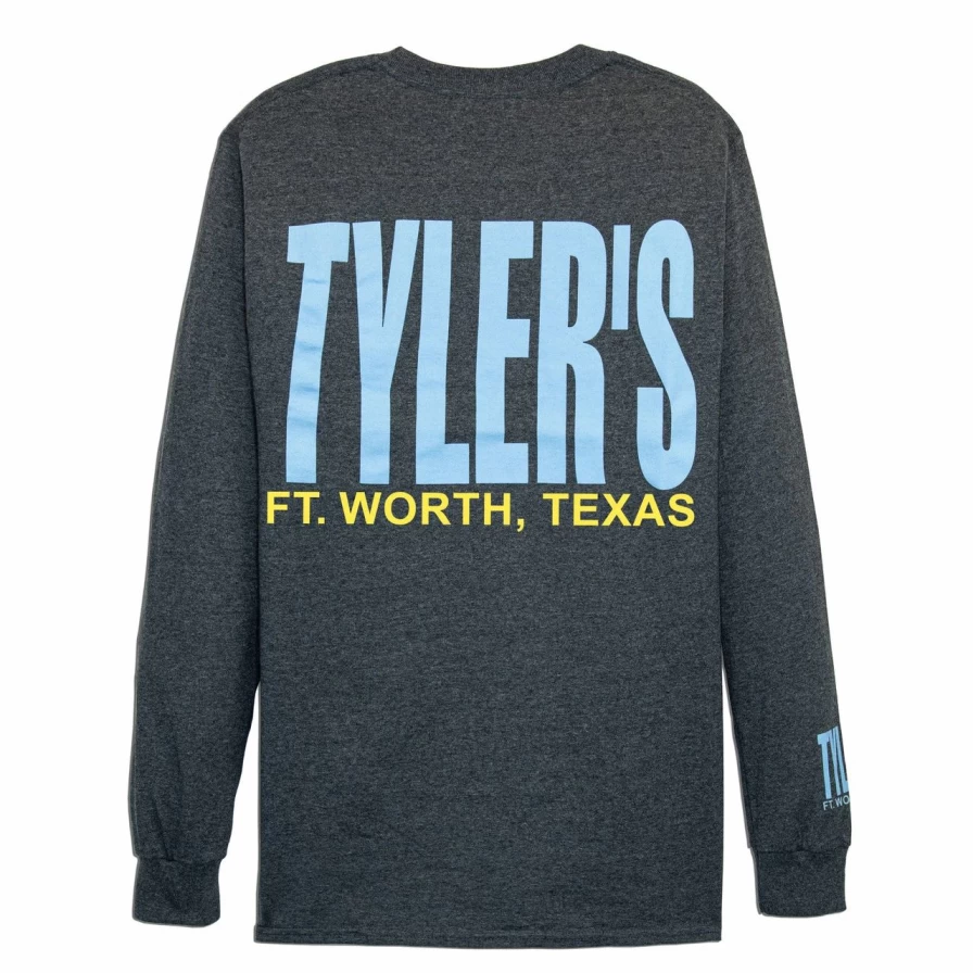 Men's Long Sleeve T-Shirt - Dark Heather & Light Blue Casual Tee - Comfortable Cotton Blend Top