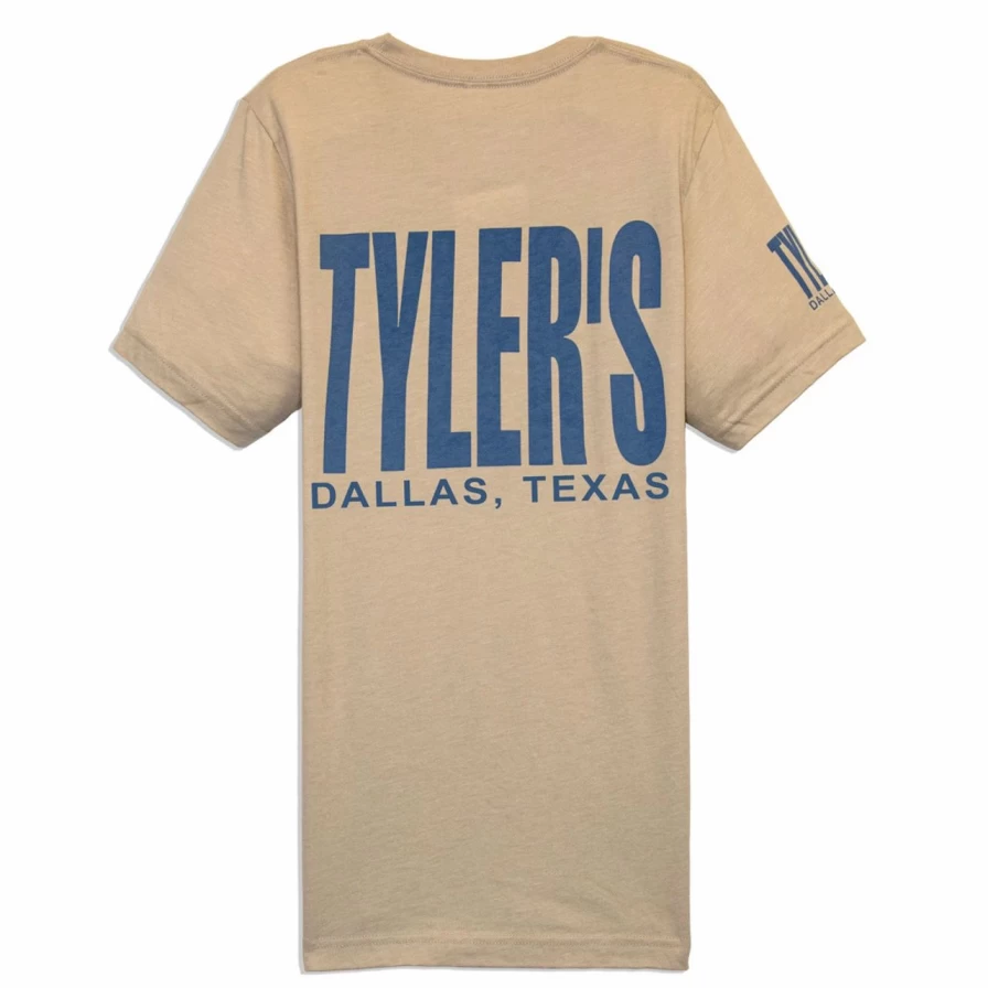 "Heather Tan and Dusty Blue Track Tee by Tyler's - Dallas Casual Style"