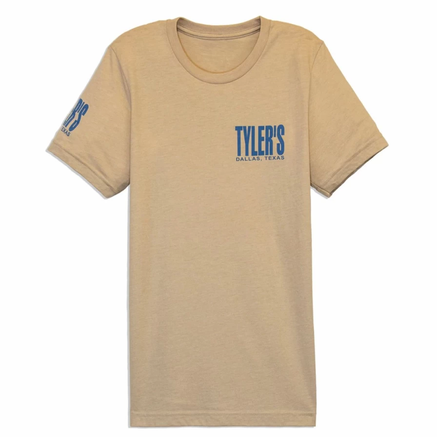 "Heather Tan and Dusty Blue Track Tee by Tyler's - Dallas Casual Style"