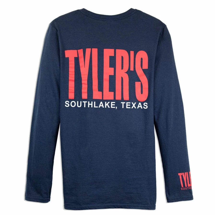 Men's Navy & Red Long Sleeve Casual T-Shirt - Solid Color Basic Top