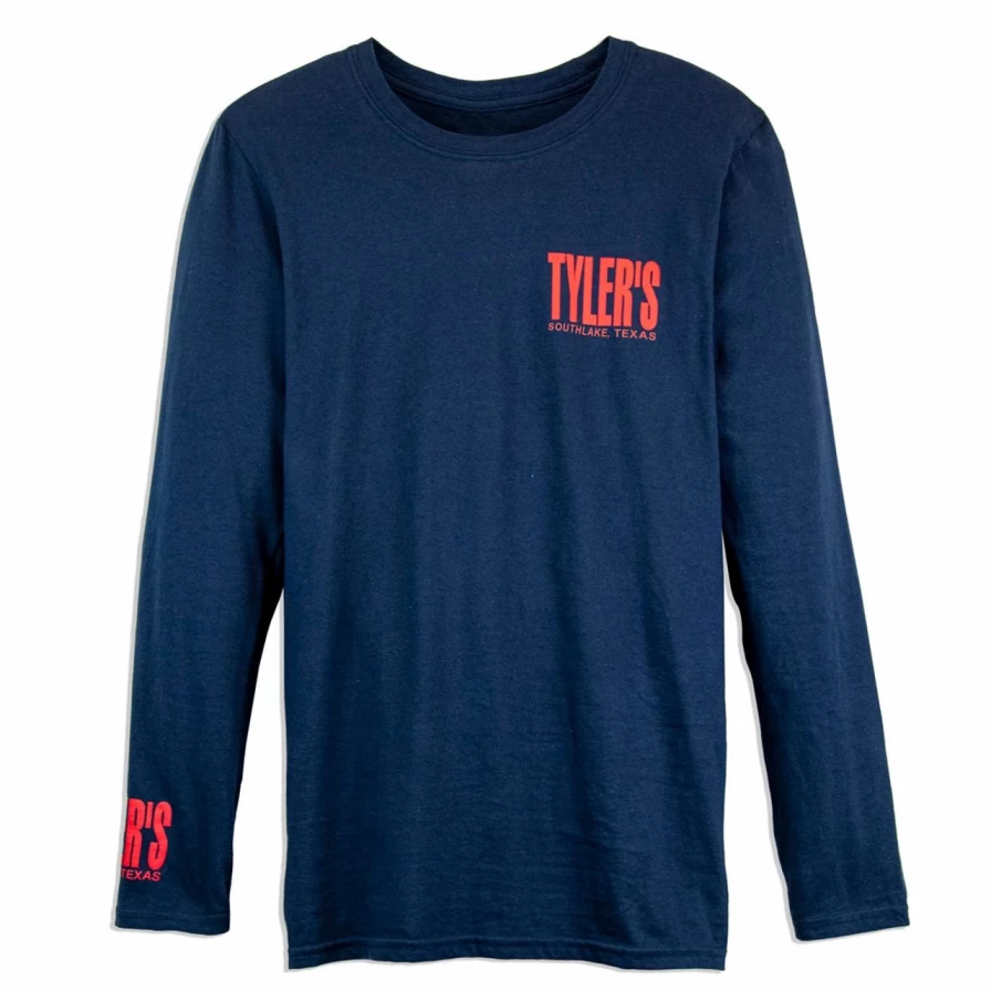 Men's Navy & Red Long Sleeve Casual T-Shirt - Solid Color Basic Top