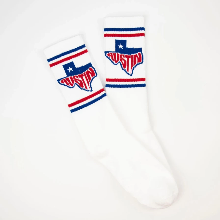Vintage White Austin Crew Socks by Tyler's - Classic Retro Style Unisex Footwear