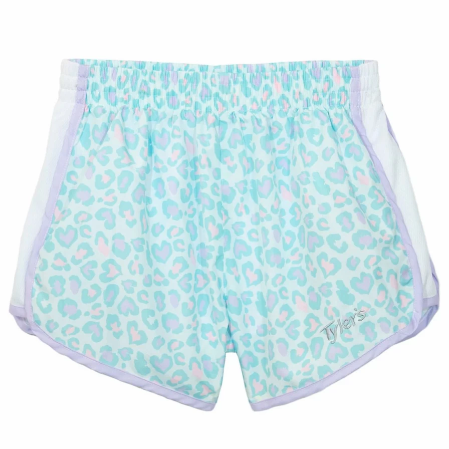 Tyler's Women's Racer Shorts - Lavender & White Heart Leopard Print Athletic Shorts