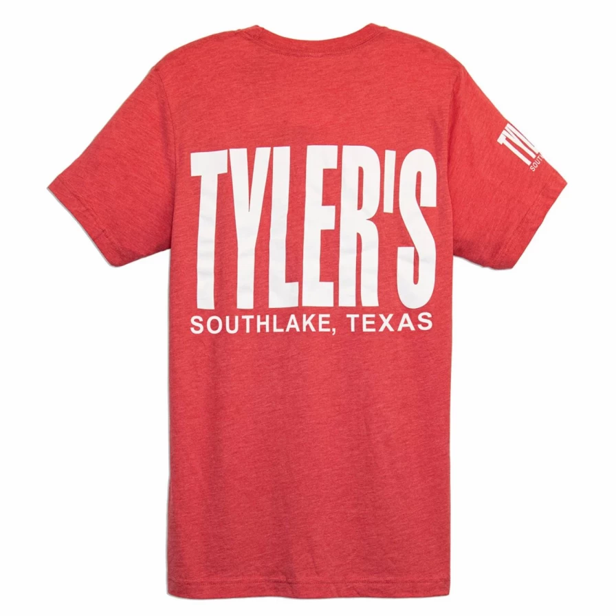 "Southlake Red and White Track Tee by Tyler's - Stylish Athletic T-Shirt"