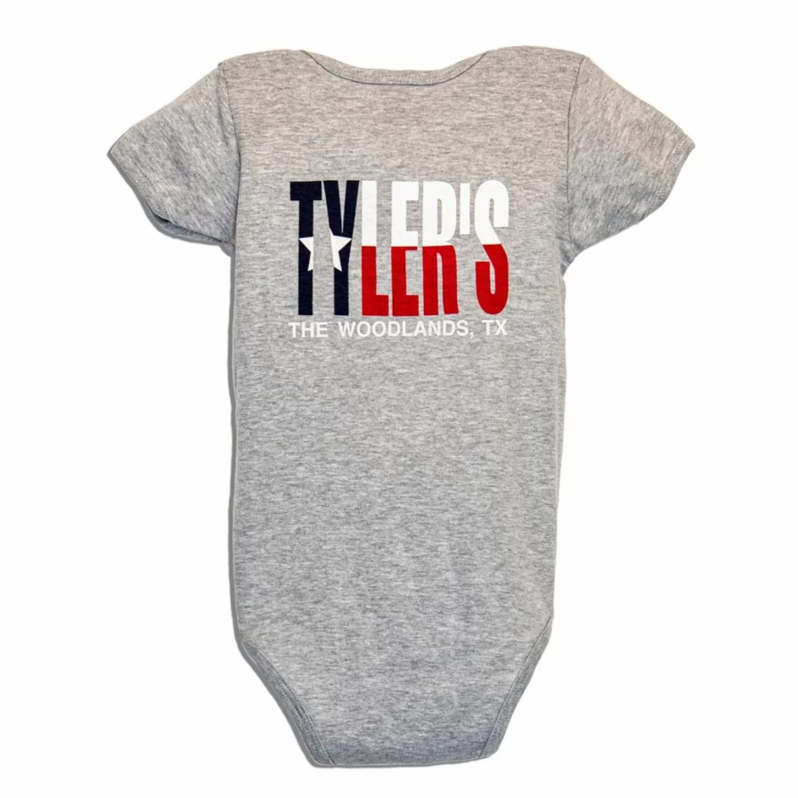 "Texas Flag Grey Onesie – Stylish Tyler's The Woodlands Bodysuit"