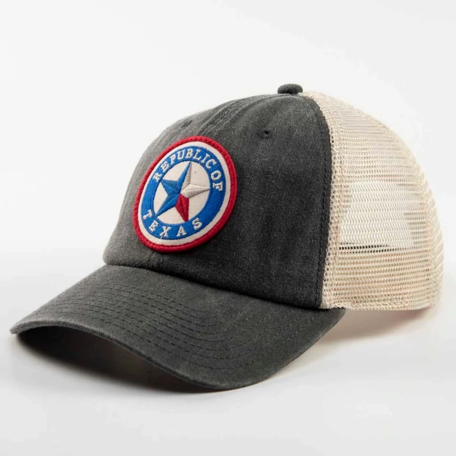"Vintage Republic Of Texas Trucker Hat - Charcoal & Ivory Adjustable Snapback Cap"