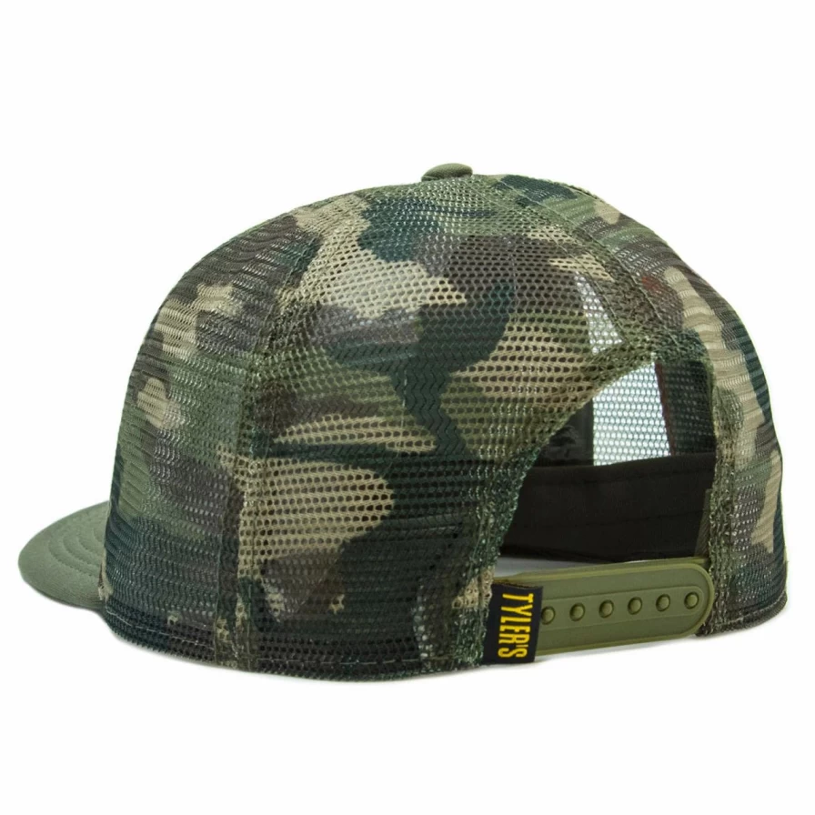 "Olive Camo Smiley Face Trucker Hat - Adjustable Snapback Cap"