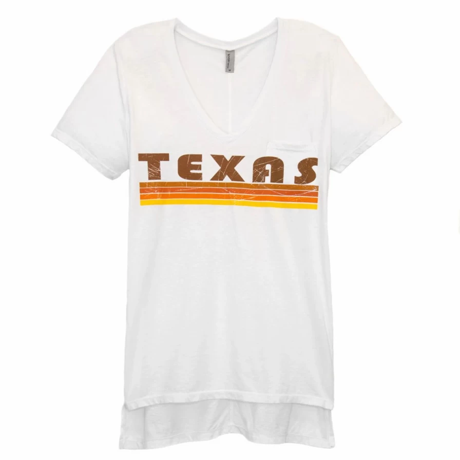 Women's White V-Neck Pocket T-Shirt - Casual Texas Style Tee