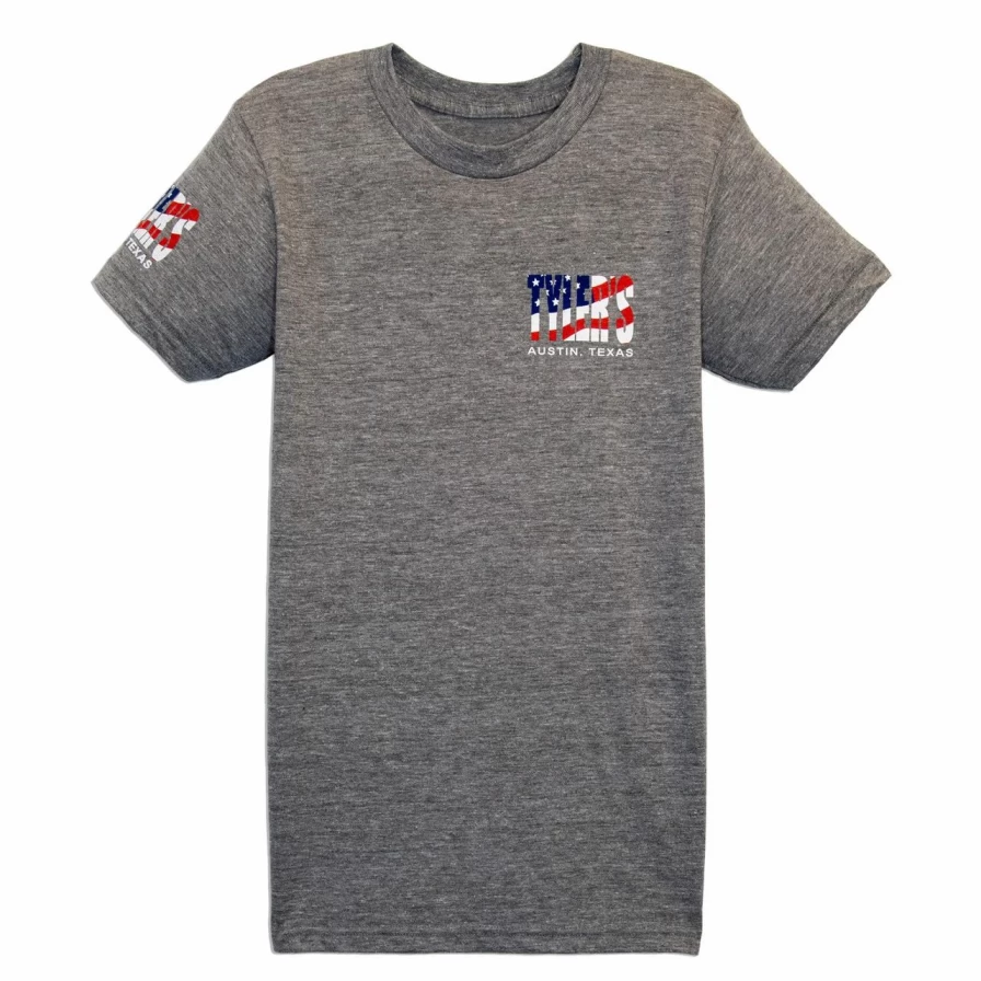 "Kids' American Flag Track Tee - Patriotic Austin Graphic T-Shirt for Boys & Girls"