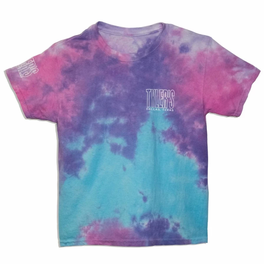 Tyler's Kids Tie Dye Cotton Candy White Outline Graphic Tee Dallas Casual T-Shirt
