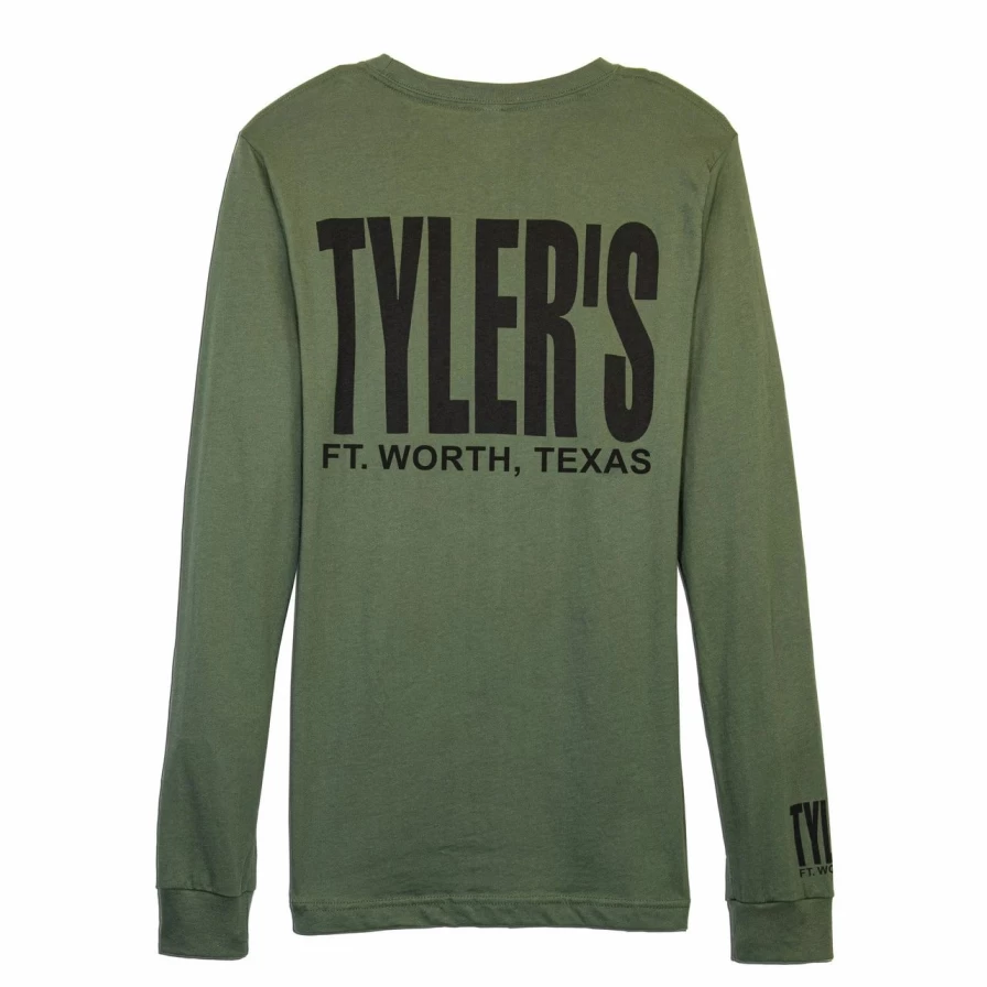 "Men's Military Green Long Sleeve Crewneck Track Tee - Casual Streetwear Top"