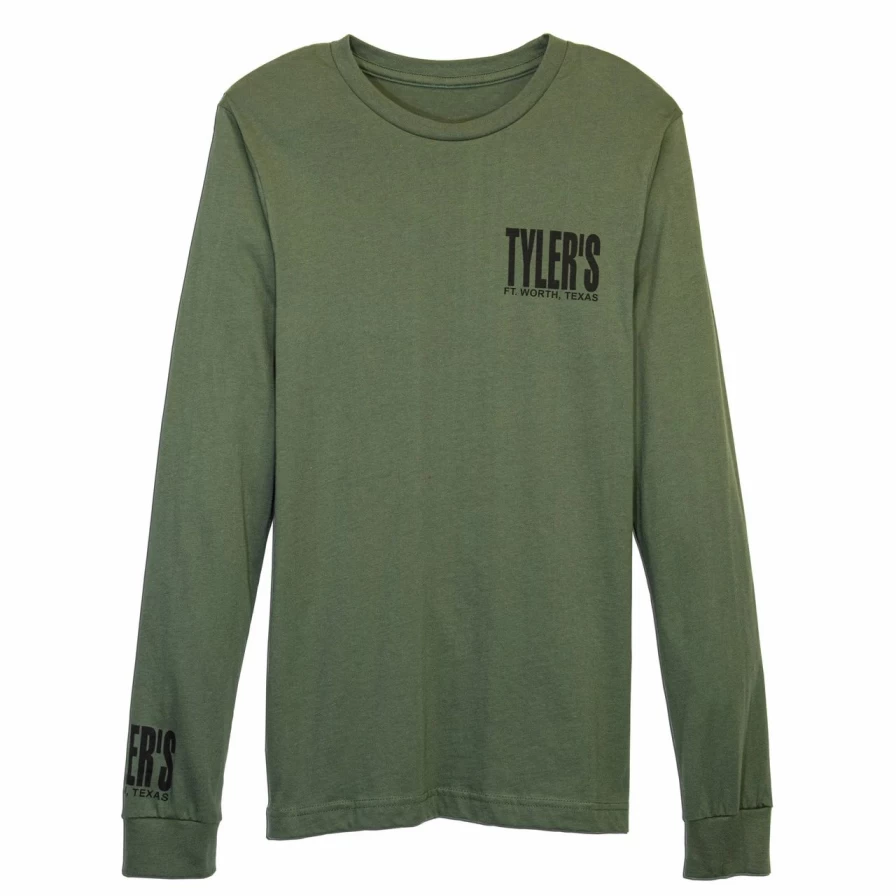 "Men's Military Green Long Sleeve Crewneck Track Tee - Casual Streetwear Top"