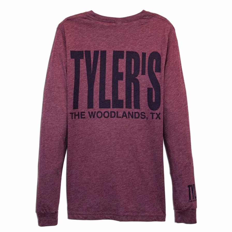 "Heather Maroon and Navy Long Sleeve Crewneck Track Tee for Men - Comfortable Casual Top"