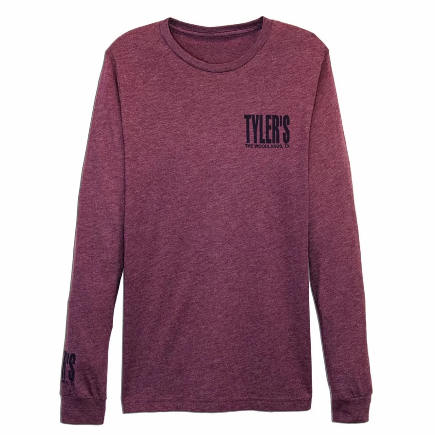 "Heather Maroon and Navy Long Sleeve Crewneck Track Tee for Men - Comfortable Casual Top"