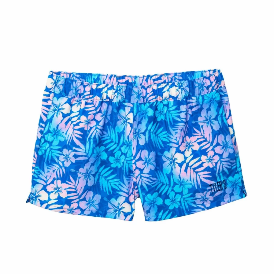 Tyler's Girls' Volley Shorts - Blue Floral Faded Print Athletic Shorts