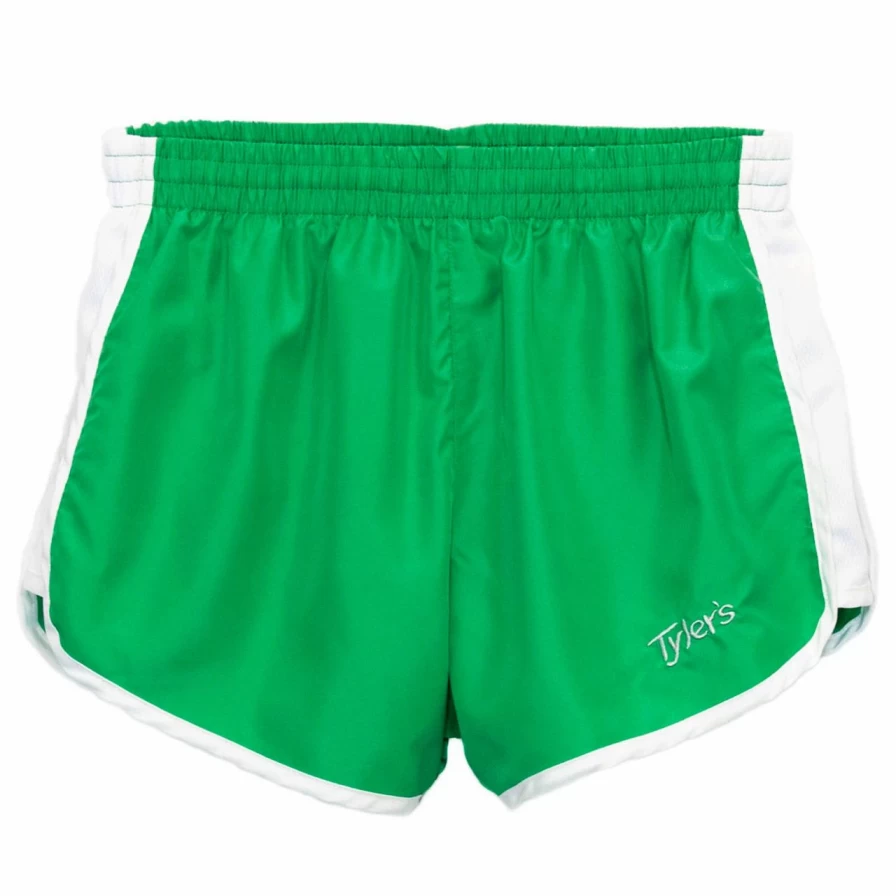 Women's Athletic Green and White Racer Shorts - High-Waisted Workout Running Shorts for Women