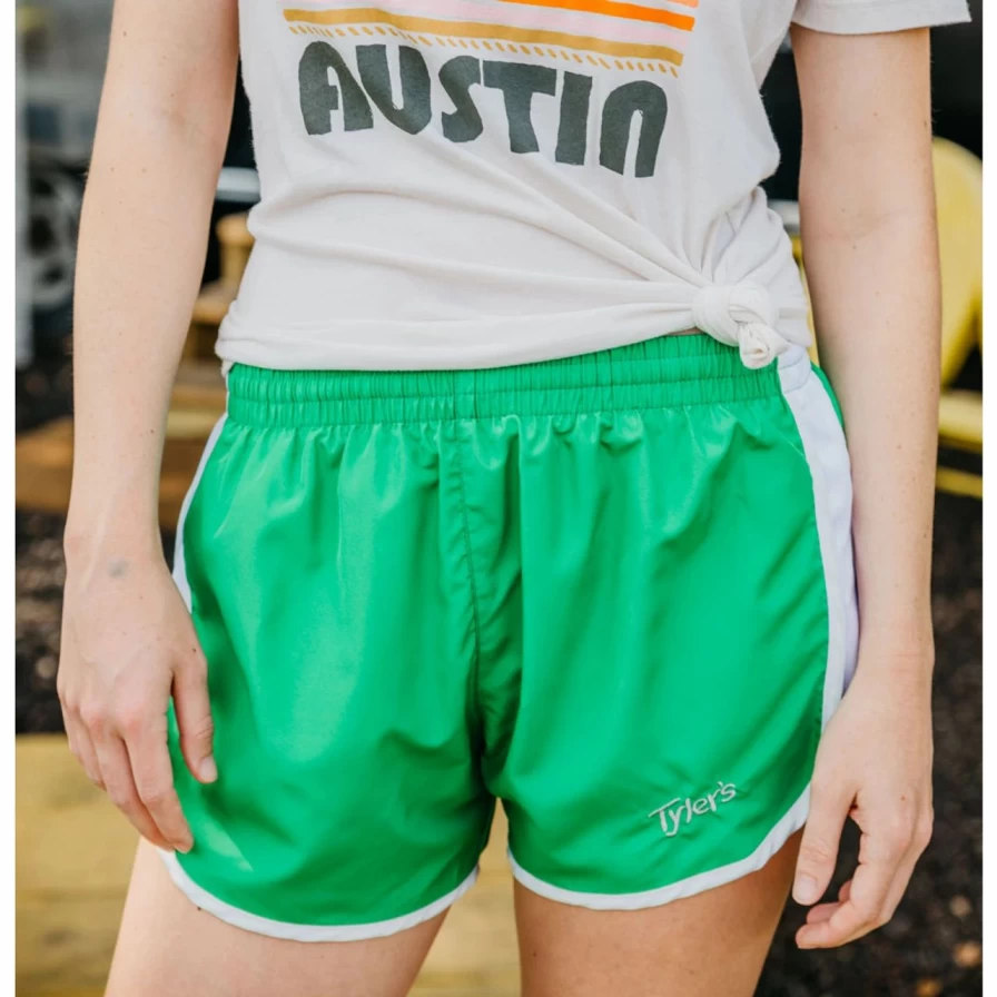 Women's Athletic Green and White Racer Shorts - High-Waisted Workout Running Shorts for Women