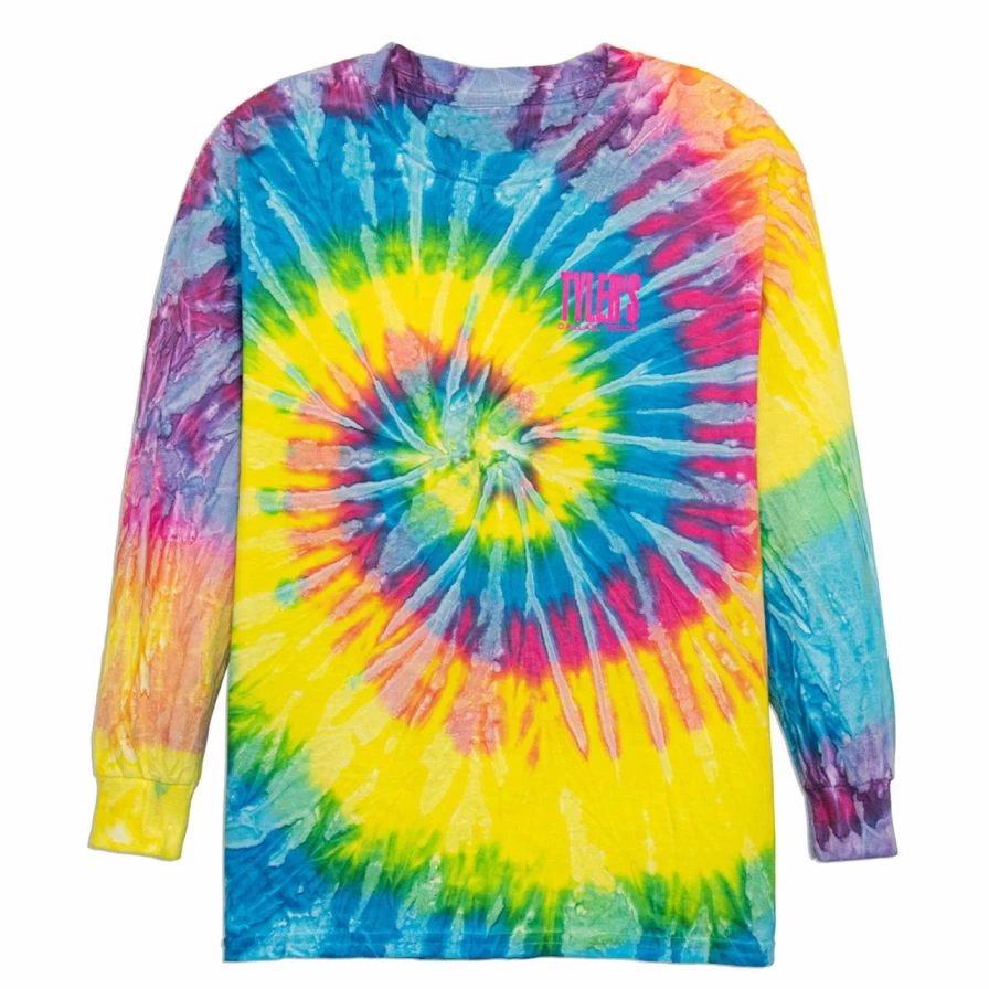 Kids' Long Sleeve Tie Dye T-Shirt with Fun Sapphire and Heliconia Colors