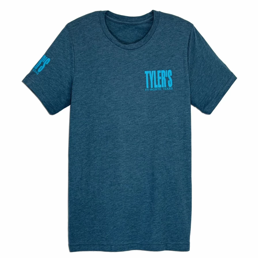 "Men's Steel Blue & Turquoise Graphic Track Tee - Vintage Ft. Worth Design"