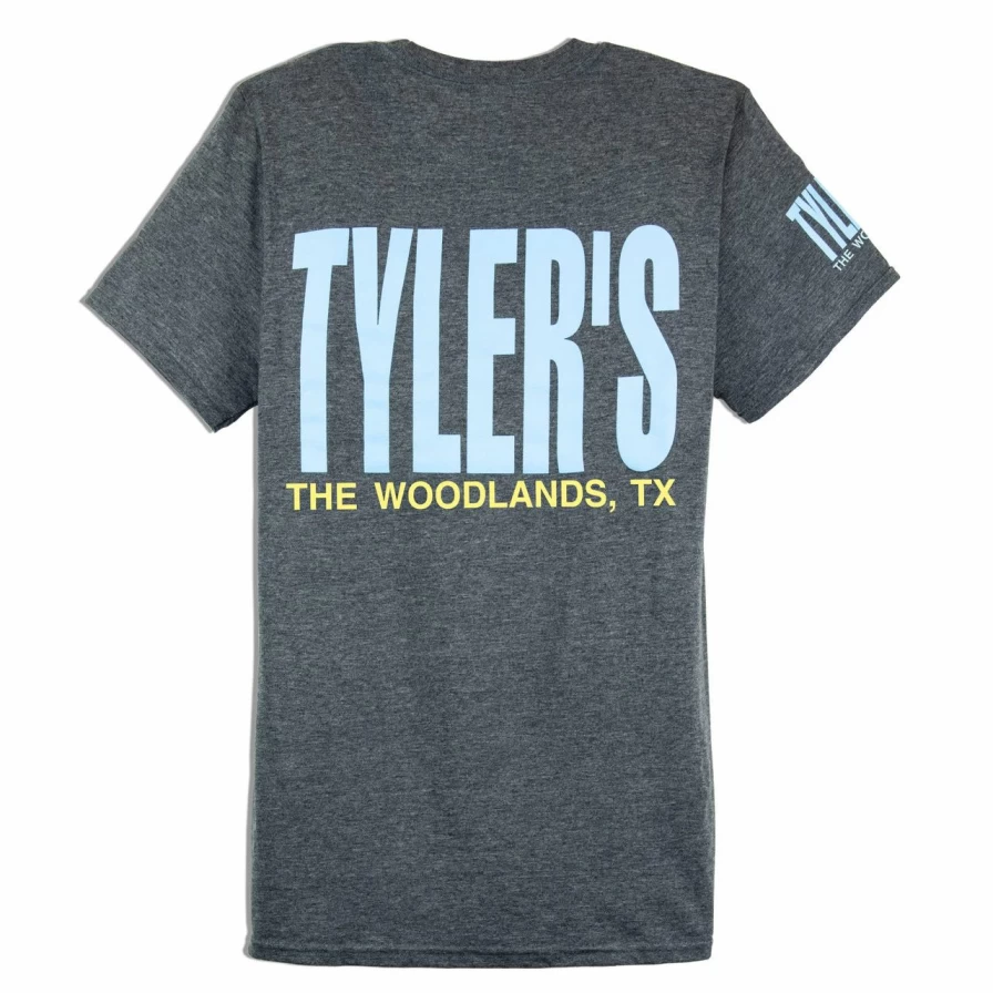 Men's Dark Heather & Light Blue Graphic Tee - The Woodlands Design - Comfort Casual Short Sleeve Shirt
