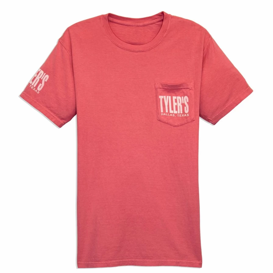 Off-White Comfort Color Pocket Tee with Coral Design - Dallas Vintage Style T-Shirt
