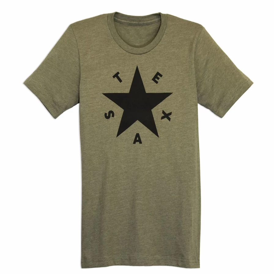 "Heather Olive Texas Star Graphic T-Shirt for Men and Women"