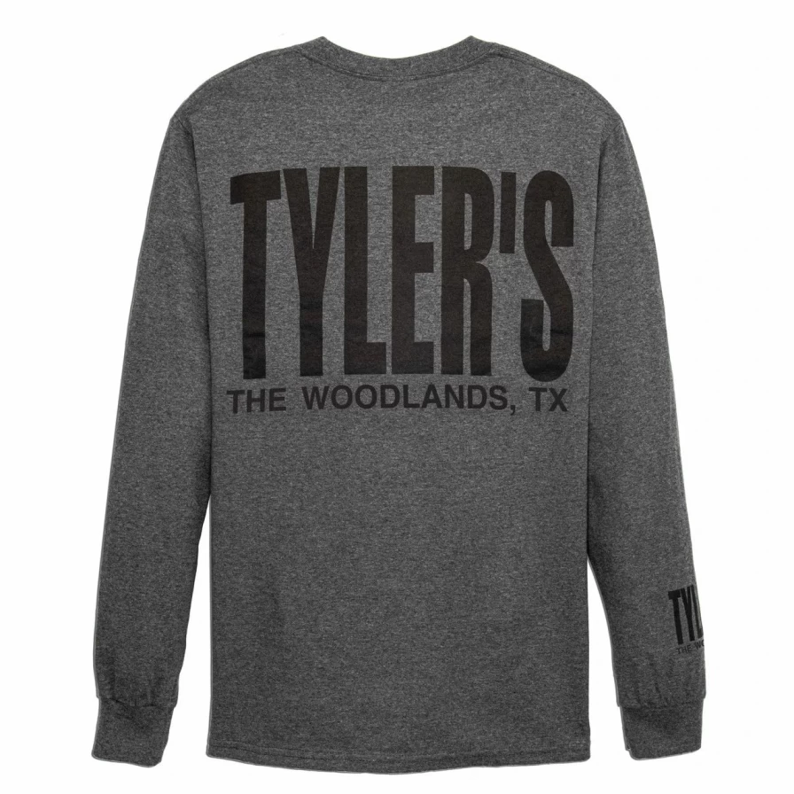 Men's Long Sleeve Dark Heather & Black Graphic T-Shirt - The Woodlands Design Casual Tee