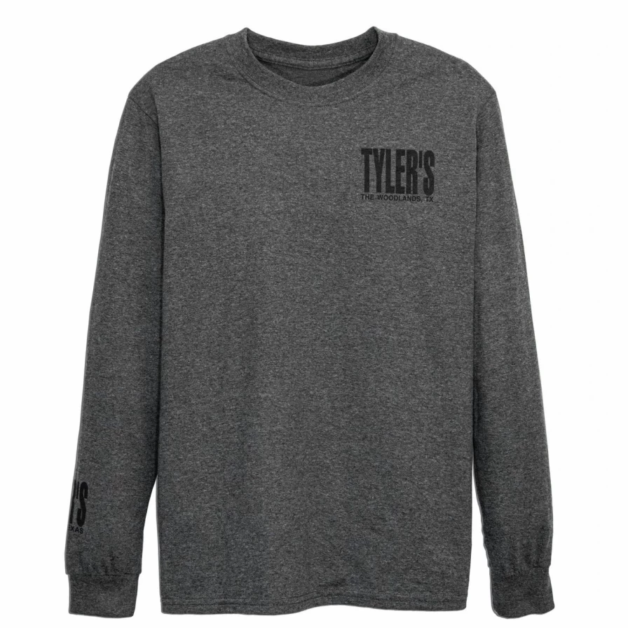 Men's Long Sleeve Dark Heather & Black Graphic T-Shirt - The Woodlands Design Casual Tee