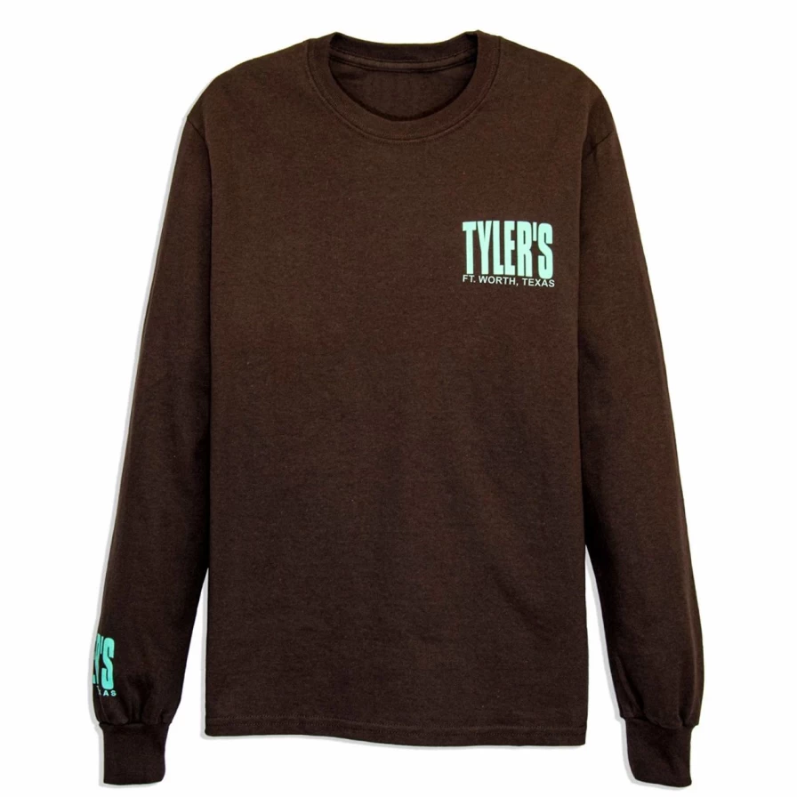 Men's Long Sleeve Graphic Tee - Dark Chocolate & Bright Mint Color Block Casual Shirt