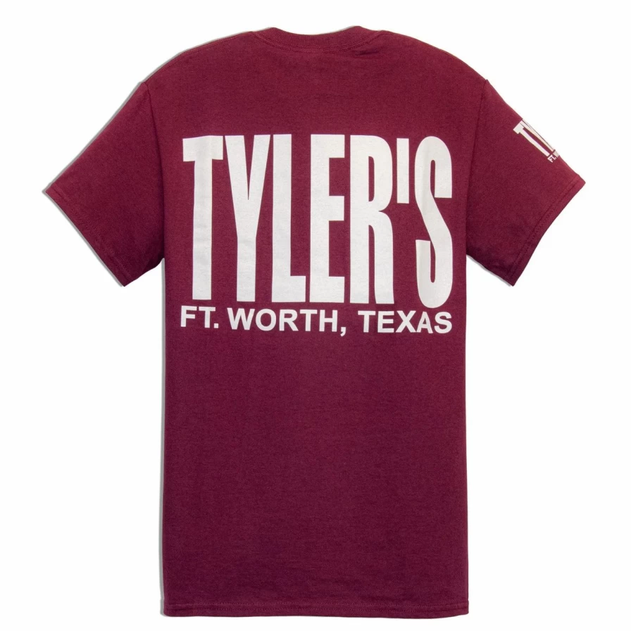 "Tyler's Stylish Maroon and White T-Shirt - Comfortable Cotton Tee for Men in Fort Worth"